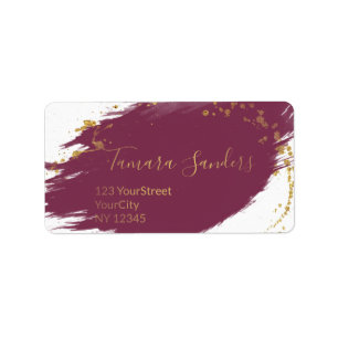 Modern Burgundy Gold Paint Strokes - Address Label