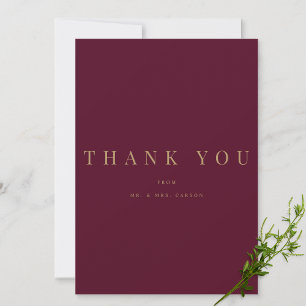 Modern Burgundy & Gold Personalised Thank you Card