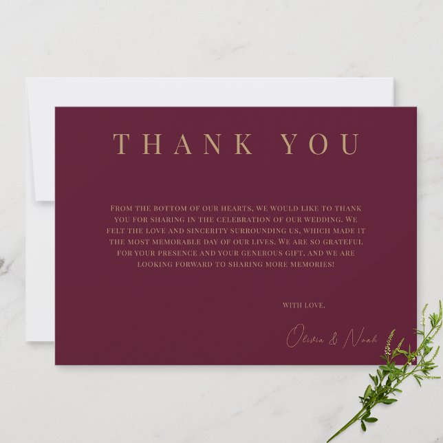 Modern Burgundy & Gold Personalised Thank you Card (Creator Uploaded)