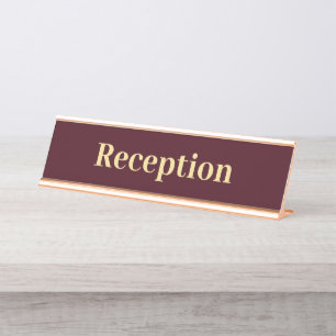 Modern Burgundy Gold Professional Office Reception Desk Name Plate