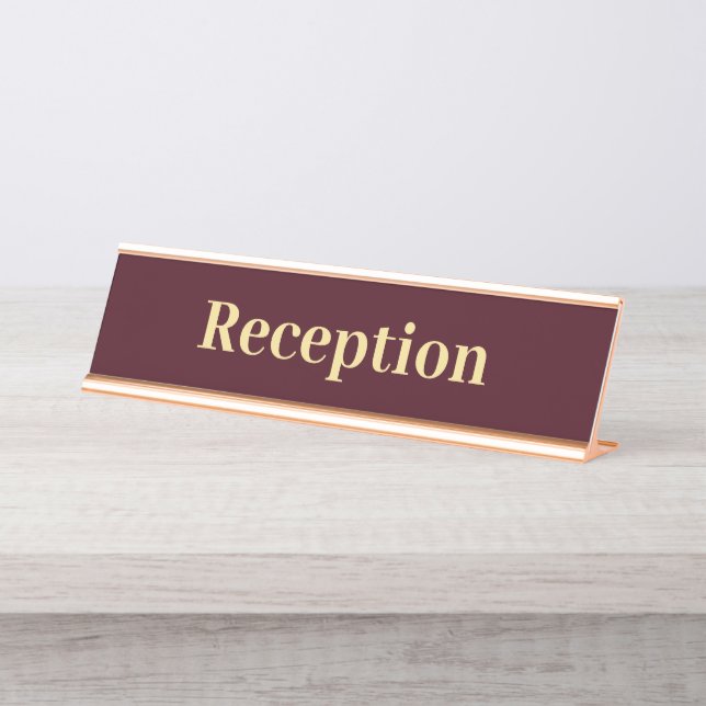Modern Burgundy Gold Professional Office Reception Desk Name Plate (Front)
