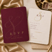Modern Burgundy Gold Wedding RSVP