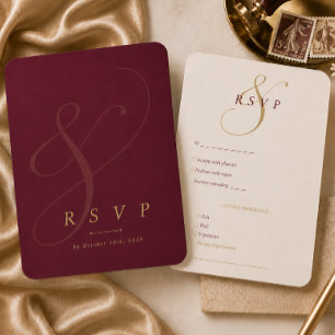 Modern Burgundy Gold Wedding RSVP Card