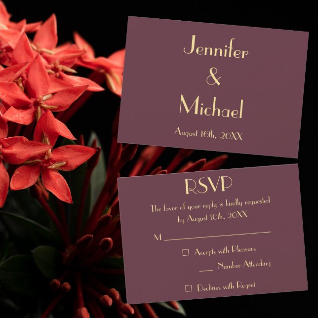 Modern Burgundy Gold Wedding RSVP Invitation Card (Modern Burgundy Gold Wedding RSVP Invitation Card)