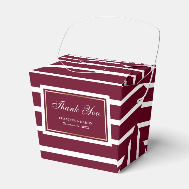 Modern Burgundy Gold Wedding Thank You Favour Box (Front Side)