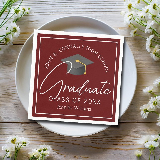 Modern Burgundy Graduate Custom Graduation Party Napkin (Creator Uploaded)