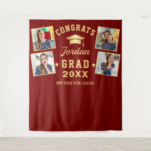 Modern Burgundy Graduation 4 Photo Booth Backdrop Tapestry