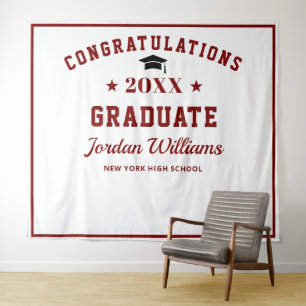 Modern Burgundy Graduation Party Photo Backdrop Tapestry