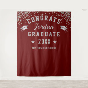 Modern Burgundy Graduation Photo Booth Backdrop Tapestry