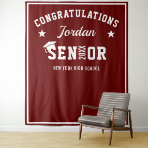 Modern Burgundy Graduation Photo Booth Backdrop Tapestry