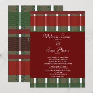 Modern Burgundy Green White Striped Wedding Invitation