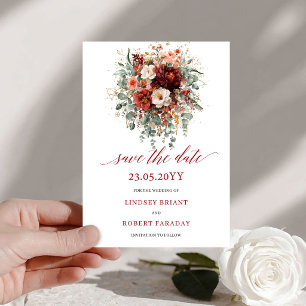 Modern Burgundy Greenery Gold Save The Date