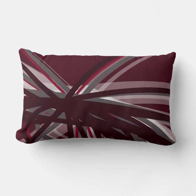 Modern Burgundy & Grey Abstract Ribbons Lumbar Cushion (Front)