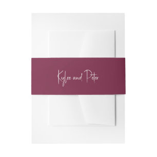 Modern Burgundy Handwritten Script Elegant Wedding Invitation Belly Band