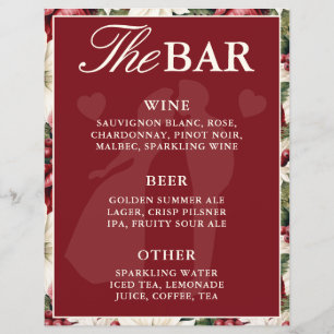 Modern Burgundy Ivory Floral Bar Menu Wedding Sign
