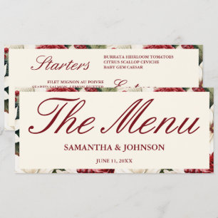 Modern Burgundy Ivory Floral Wedding Menu Card