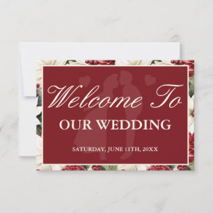 Modern Burgundy Ivory Floral Wedding Welcome Card