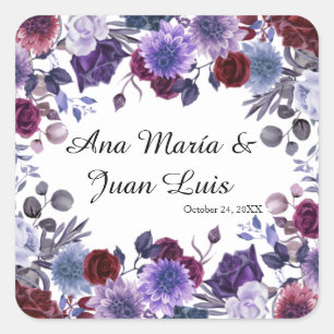 Modern Burgundy Lavender Dusty Blue Floral White Square Sticker