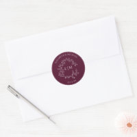 Modern Burgundy Leafy Crest Monogram Wedding