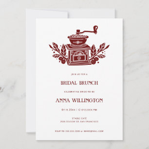 Modern Burgundy Linocut Bridal Shower Brunch Invitation