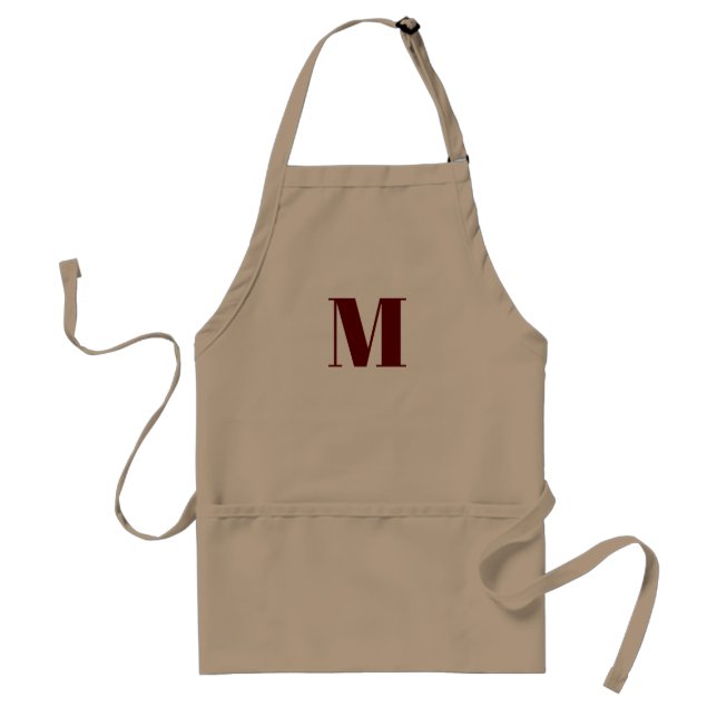 Modern burgundy maroon custom monogram initial standard apron (Front)