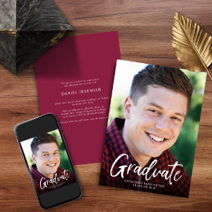 Modern Burgundy Maroon Photo Graduation Announcement
