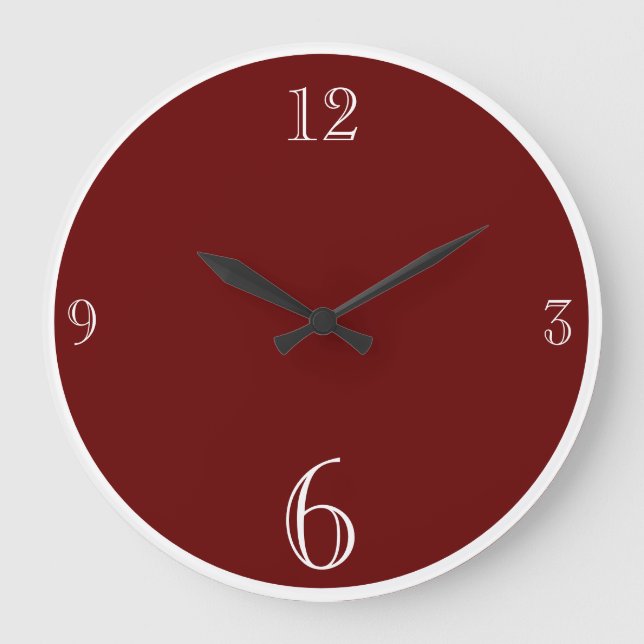 Modern Burgundy Maroon Red Solid colour minimalist Large Clock (Front)