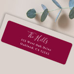 Modern Burgundy Maroon Ruby Red Return Address Return Address Label<br><div class="desc">A stylish modern holiday return address label with a handwritten script font for your family name in white with a burgundy ruby maroon crimson scarlet wine red feature colour in a 'scandi' scandinavian design style. The name and address can be easily customised for a personal touch. A trendy, minimalist and...</div>