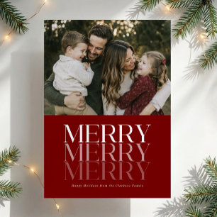 Modern Burgundy Merry Christmas Photo Card