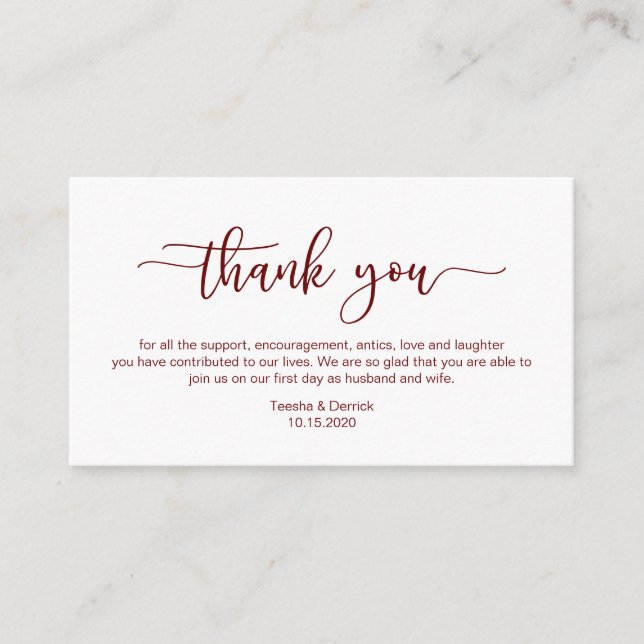 Modern Burgundy minimalism font Birthday Thank you Enclosure Card (Front)