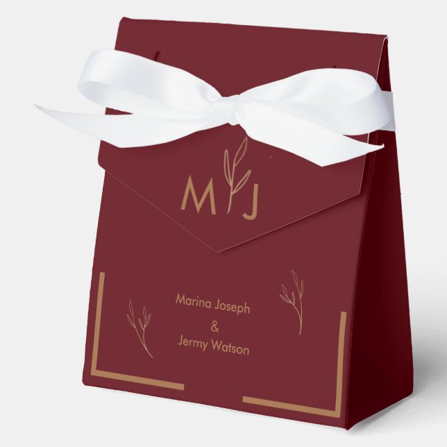 Modern Burgundy Minimalist Monogram Favour Box (Front)