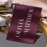 Modern burgundy minimalist photo wedding   QR code Invitation<br><div class="desc">Modern minimalist wedding invitation and details with photo   QR Code on back side in shades of burgundy and plum colours. Please contact me if you need additional items.</div>