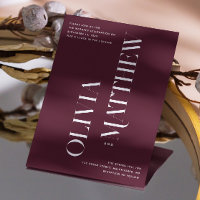 Modern burgundy minimalist photo wedding + QR code