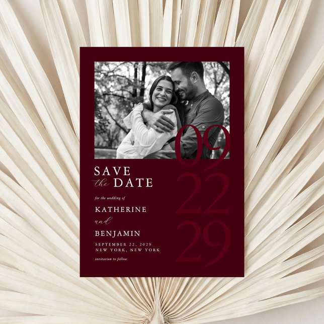 Modern Burgundy Minimalist Photo Wedding Save The Date (Creator Uploaded)