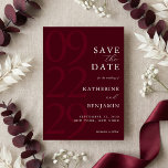 Modern Burgundy Minimalist Wedding Save The Date<br><div class="desc">Easily personalise your wedding save the date cards with this editable template. Features minimal elegant typography design in burgundy colour.</div>