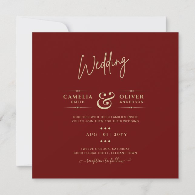 Modern Burgundy Monochrome Wedding Invitation (Front)