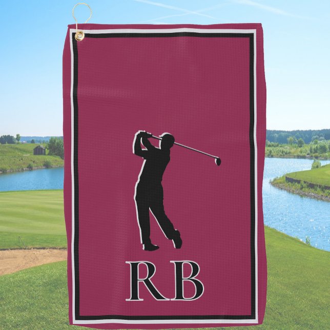 Modern Burgundy Monogram Golf Towel For Men (Creator Uploaded)