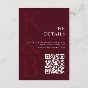 Modern Burgundy Monogram Minimalist Wedding Enclosure Card