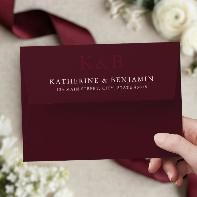 Modern Burgundy Monogram Minimalist Wedding Envelope (Creator Uploaded)