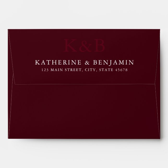 Modern Burgundy Monogram Minimalist Wedding Envelope (Back (Top Flap))