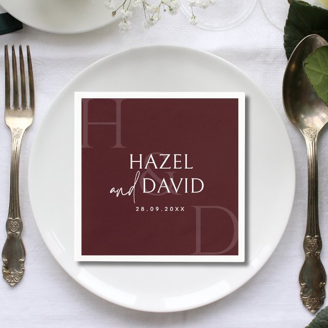 Modern Burgundy Monogram Minimalist Wedding Napkin (Creator Uploaded)