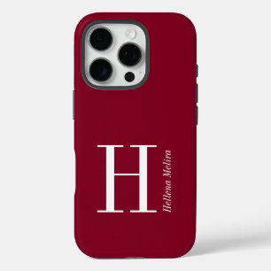 Modern Burgundy Monogram Name iPhone 16 Pro Case