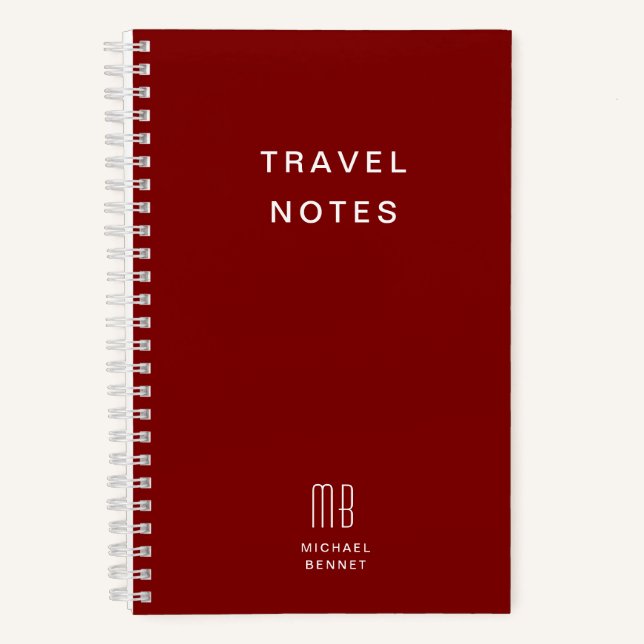 Modern Burgundy Monogram Travel Notebook (Front)