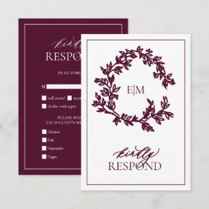 Modern Burgundy Monogram Wedding RSVP Card