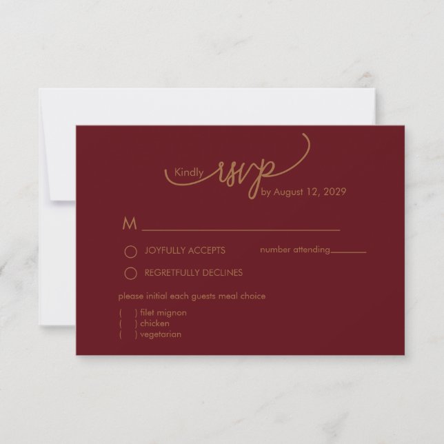 Modern Burgundy  Name Monogram with Leaf Scripted  RSVP Card (Front)