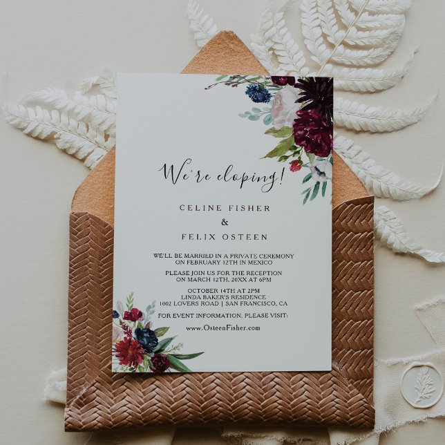Modern Burgundy Navy Blush Elopement Reception Invitation (Creator Uploaded)