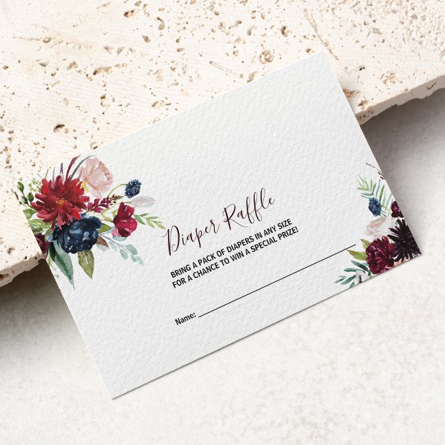 Modern Burgundy Navy Blush Floral Diaper Raffle Enclosure Card (Creator Uploaded)