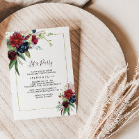 Modern Burgundy Navy Blush Floral Let's Party