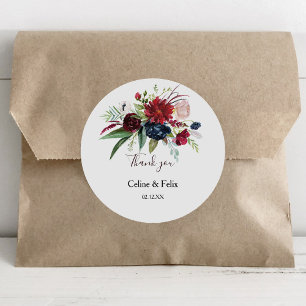 Modern Burgundy Navy Blush Floral Thank You Favour Classic Round Sticker