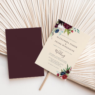 Modern Burgundy Navy Blush Floral Wedding Invitati Invitation
